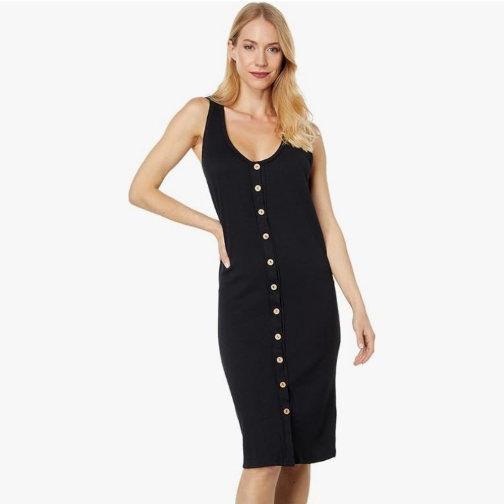 Free People Black Button-Front Tank Midi Dress